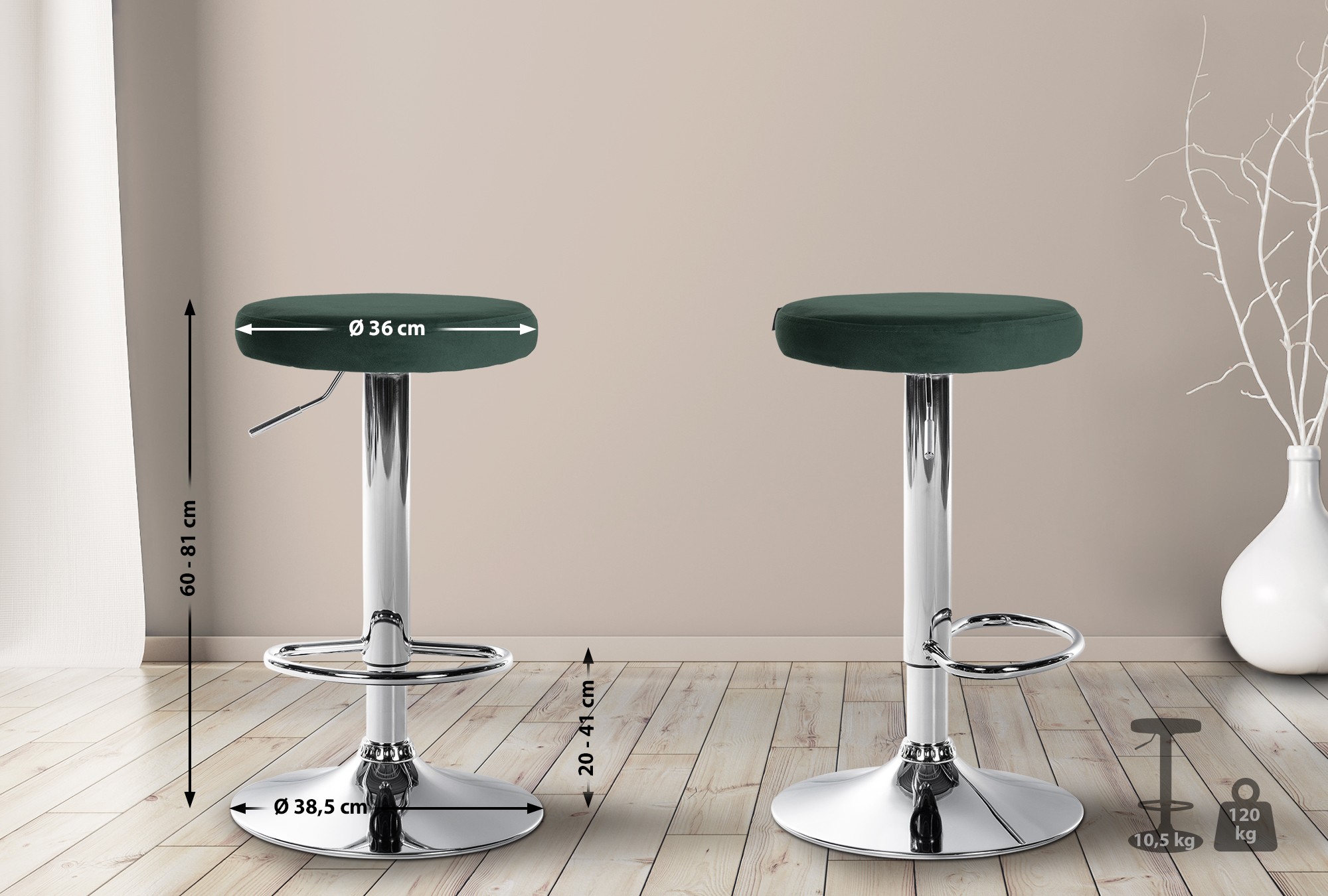 2er Set Barhocker Ponte Samt