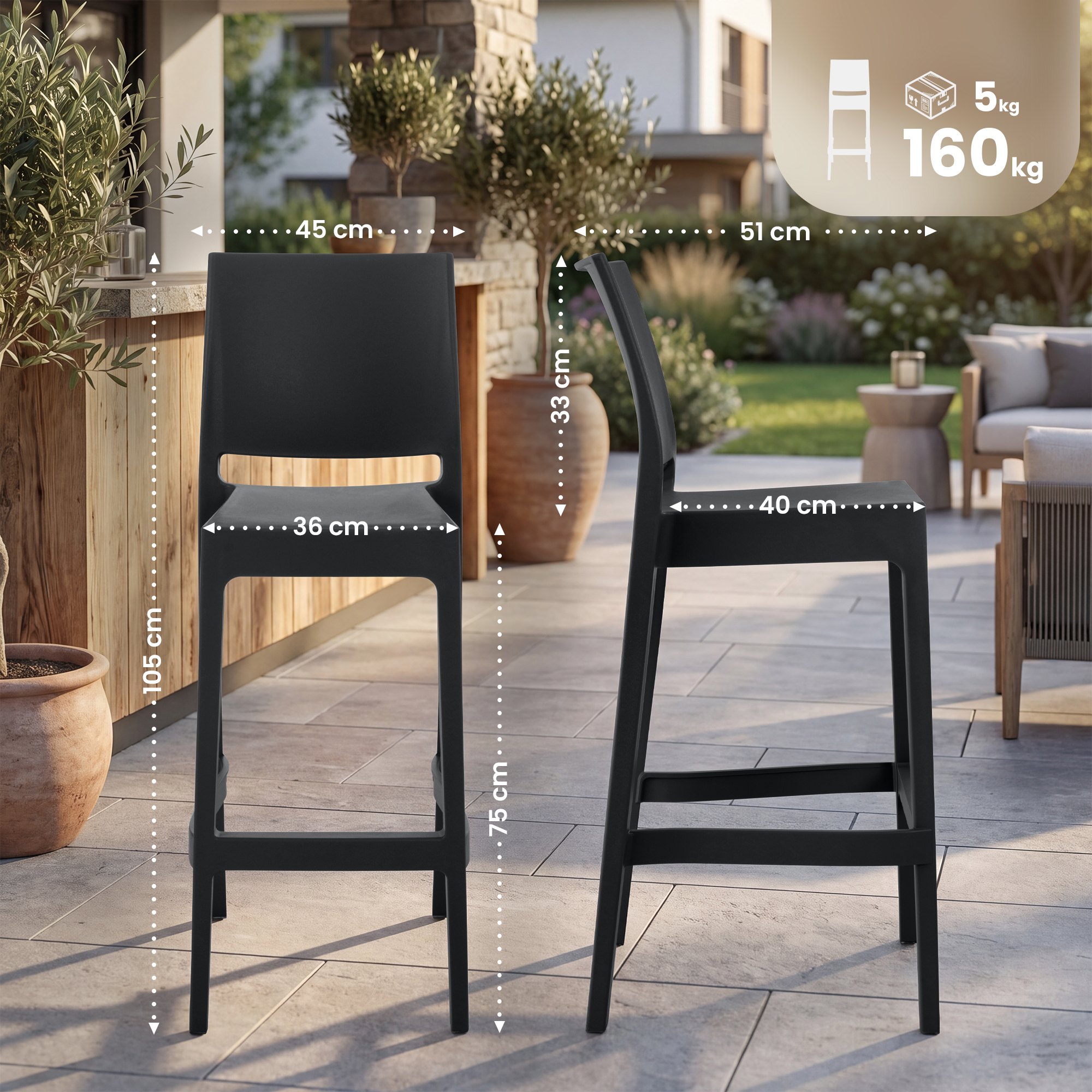 2er Set Barhocker Maya Kunststoff