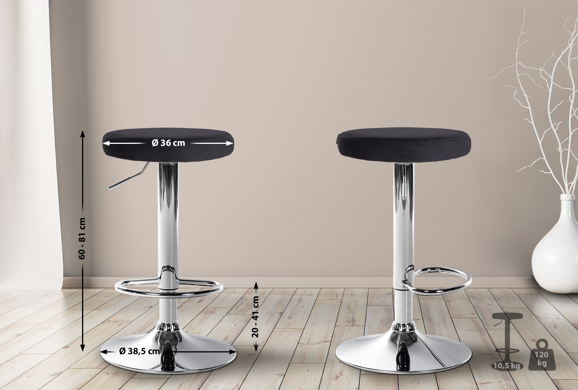2er Set Barhocker Ponte Samt